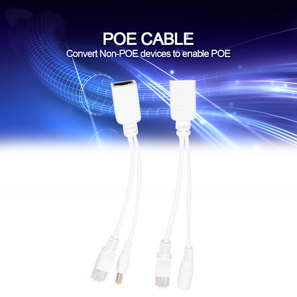 1 par 2 stk POE-kabel POE-injektor Splitter Adapter-kabel for IPC-kamera Hvit