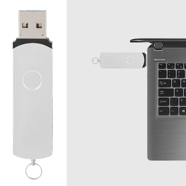 2 i 1 Metal Rotate Flash Drive USB3.0 til Android USB Drive Memory Stick U Disk 16G (Sølv)