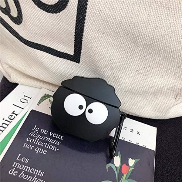 Etui kompatibelt med AirPods 1/2, Super Sødt Kreativt Sjovt Store Øjne Sort Støvkugleformet Etui, Stilfuldt Tegneserie Silikone Øretelefon P