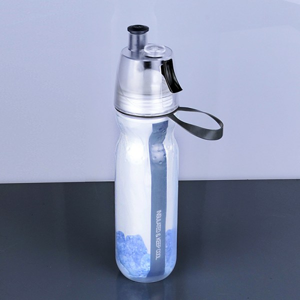 Ny PE dobbeltlags kjølespray vannkopp utendørs sport vannsprayflaske svart 500ml