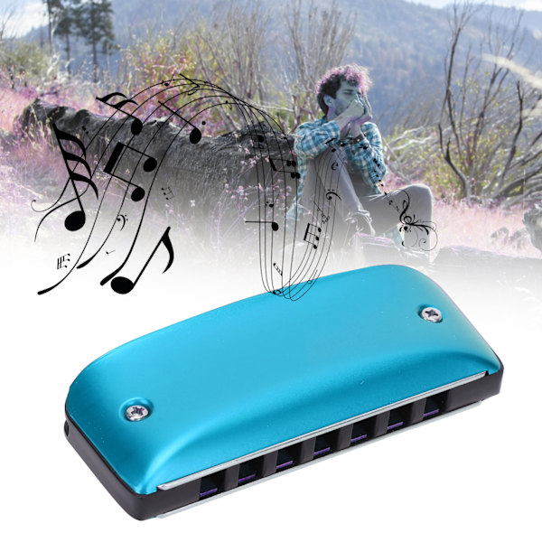 Harmonika 7-hullet Mini Blues Student Voksen Begynder Spiller Farve Mundorgel Vindinstrument C-nøgle Blue