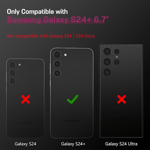 Samsung Galaxy S24+plus 6.7 tum Skal, Premium Läder Klassisk Lyx PU Halkfritt Grepp Robust Stötfångare Stöttåligt Fullständigt Kroppsskydd Magenta