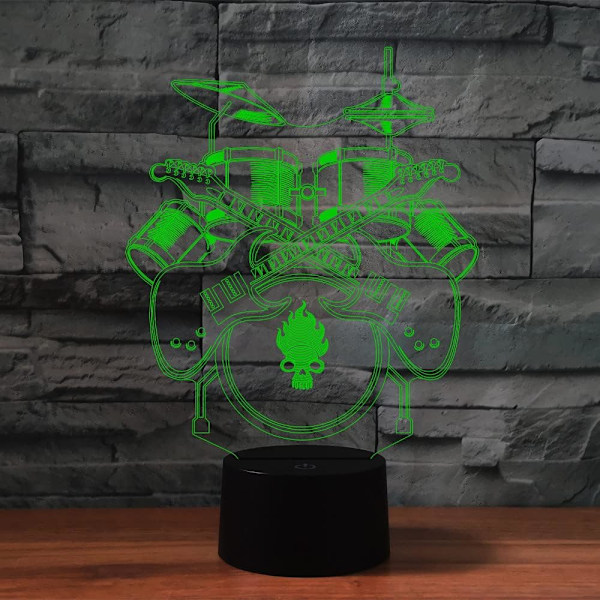 3D Trommesett Fjernkontroll 16 Farger Nattelysbilder Illusionsakryl LED Bord Nattbord Lampe Barn Soverom Skrivebord Dekor Bursdagsgaver Leke for Barn