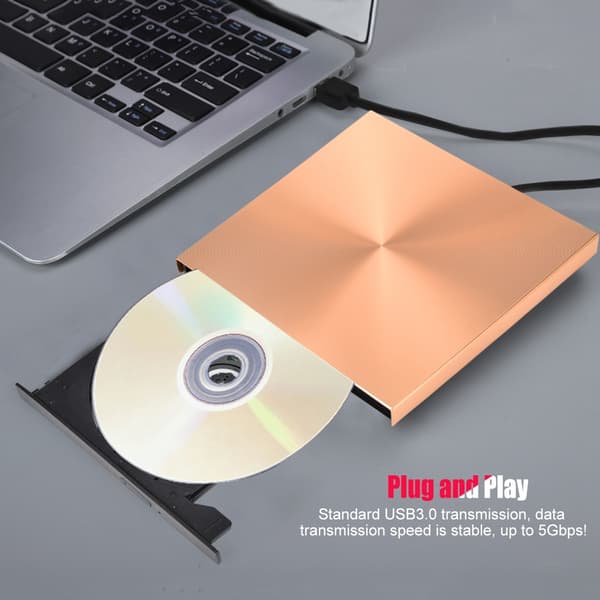 5 Gbps dataoverføring ekstern DVD-brenner Pop-up USB 3.0 DVD-stasjon for Mac/Windows (gull)