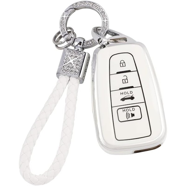 Nyckelringsskydd för Toyota Camry RAV4 Corolla C-HR Avalon Highlander Prius Smart Keys Fodral Skal Skydd Bling Nyckelkedja Tillbehör 4 Knappar TPU