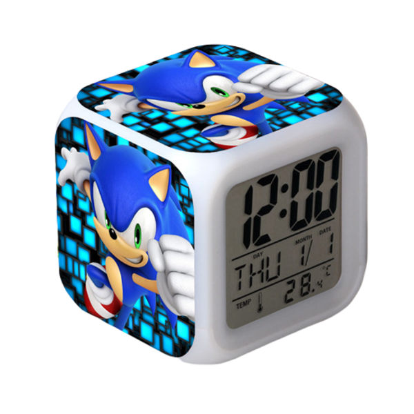 Wekity Sonic the Hedgehog Färgglad väckarklocka LED Kvadratisk klocka Digital väckarklocka med tid, temperatur, alarm, datum