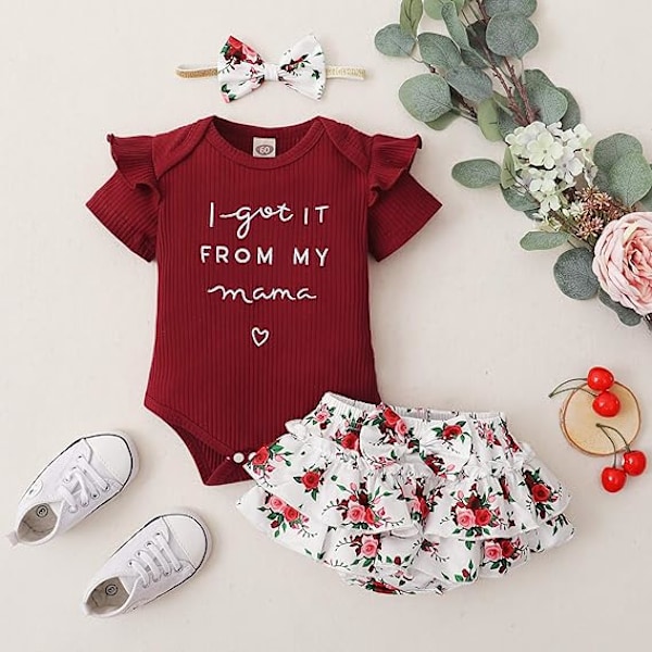 Nyfödd Spädbarn Baby Flicka Kläder Sparkdräkt Shorts Set Blommig Sommar Outfits Söta Baby Kläder Flicka red 100CM