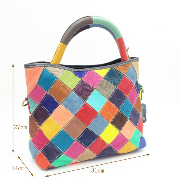 Patchwork Färg Damväska Kohud Handväska Crossbody Väska Läder Damväska