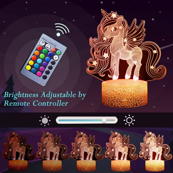 Qinwei Unicorn Night Light 3D illuusiolamppu Yksisarvinen valot lastenhuoneeseen 16 väriä vilkkuvat tilat kaukosäätimellä esikäsitelty himmennettävä --- yksisarvinen