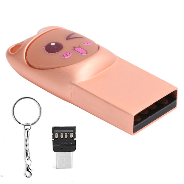 Cartoon U-disk Lagring USB Flash Drive Minnespinne W/TypeC Adapter för Smart Phone Dator Laptop(Rose Gold 128GB)