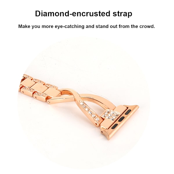 Korsformad metallgraverad diamantprydd ersättningsklockarmband för iWatch 1/2/3/4 roséguld