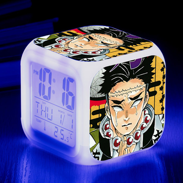 Wekity Anime Ghost Slayer Färgglad Väckarklocka LED Kvadratklocka Digital Växarklocka med Tid, Temperatur, Alarm, Datum