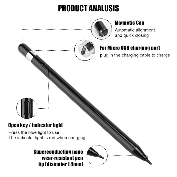 Ny Nanotech Kapacitiv Touch Screen Pen Stylus til IOS/Android/Microsoft System (Sort)