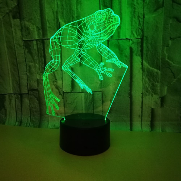 3D LED optisk illusionsakryl nattlampa med fjärrkontroll och smart touch 7 färger växlande (groda)