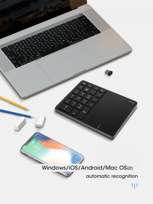 Trådløst numerisk tastatur, 22 taster 2.4G Bluetooth nummertastatur med touchpad, Type C-interface, understøtter Win, iOS, Android