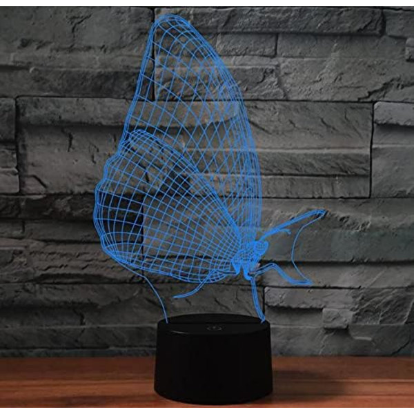 3D Fjärils Nattlampa LED-lampa Illusion 7 Färgväxlande Touch Switch Bordsskiva Dekorationslampor Födelsedagspresent Akrylbas USB-kabel Leksak