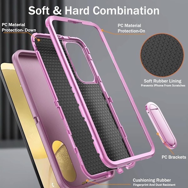 Samsung S24plus -puhelinkotelo sisäänrakennetulla jalustalla, iskunkestävä/pölytiivis/putoamisenkestävä sotilastason suojakuori GaIaxy S24:lle Night Purple/Baby Pink