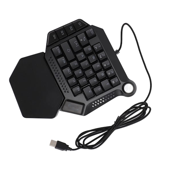 Enhands spelande tangentbord med en hand 33 tangenter RGB-bakgrundsbelysning Blå switch Bärbar Mini Wired Gaming Keypad med handledsstöd Vred för PC Gamer
