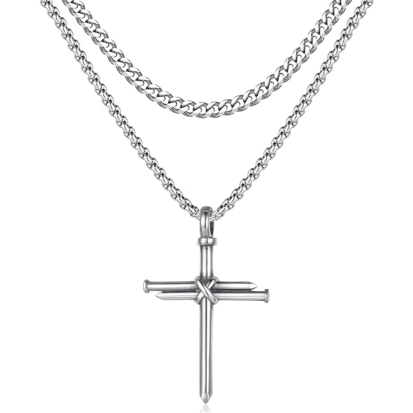 Ristiriipus miehille Ristiriipus VOIMAA Raamatun jae Ruostumattomasta teräksestä valmistettu kaulakoru Layered Silver Cross