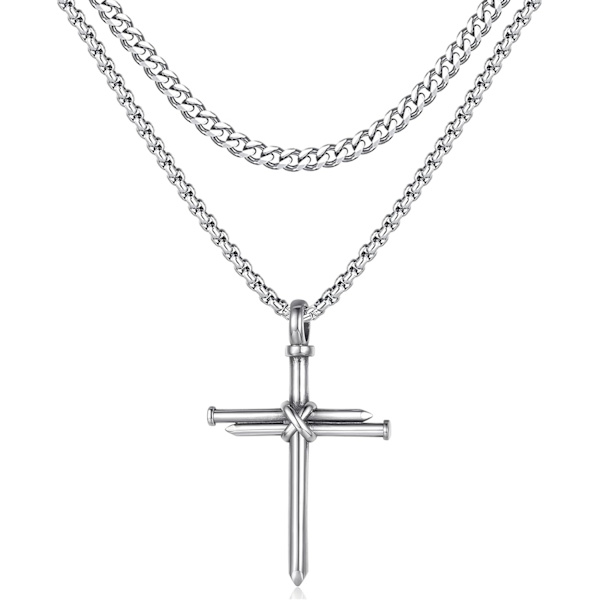 Ristiriipus miehille Ristiriipus VOIMAA Raamatun jae Ruostumattomasta teräksestä valmistettu kaulakoru Layered Silver Cross