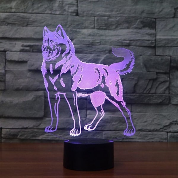 3D LED Vild Ulv Optisk Illusion Natlampe, 7 Farveskift Touch Switch USB Drevet Soveværelse Dekoration Bordlampe