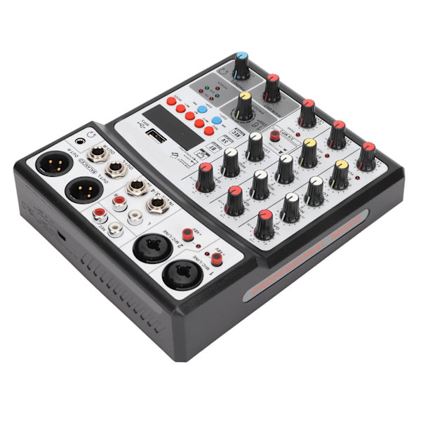 BMG‑04D 4-kanals mixer 48V fantommatning stereoinspelning 4-kanals mixningskonsol 100‑240V svart EU-kontakt