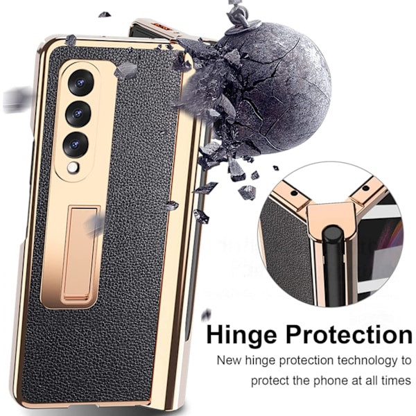 För Samsung Galaxy Z Fold 3 Stöttåligt gångjärnsskydd HD härdat glas skärmskydd PU läder hårt PC-ram full täckning C