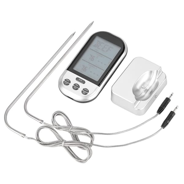 Digital BBQ Termometer Trådlös Kök Matlagning Termometer med Sond&Timer Alarm Silver