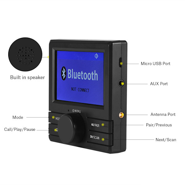 Bilsett Bluetooth Digital Radio DAB DAB+ Audiomottaker FM-sender TFT-skjerm med antenne