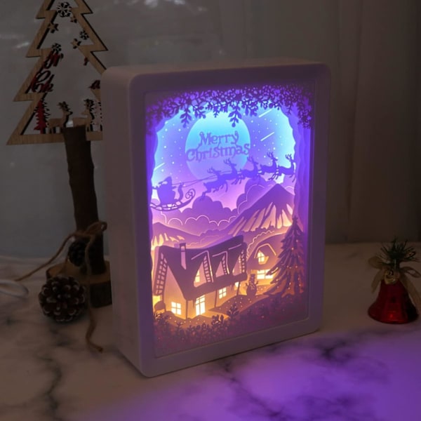 Papercut Valolamppu Joulumetsän Peura Varjovalo USB Latautuva 3D Paperileikkaus Yövalo Pöytä Papercut Lamput (Lumitalo)