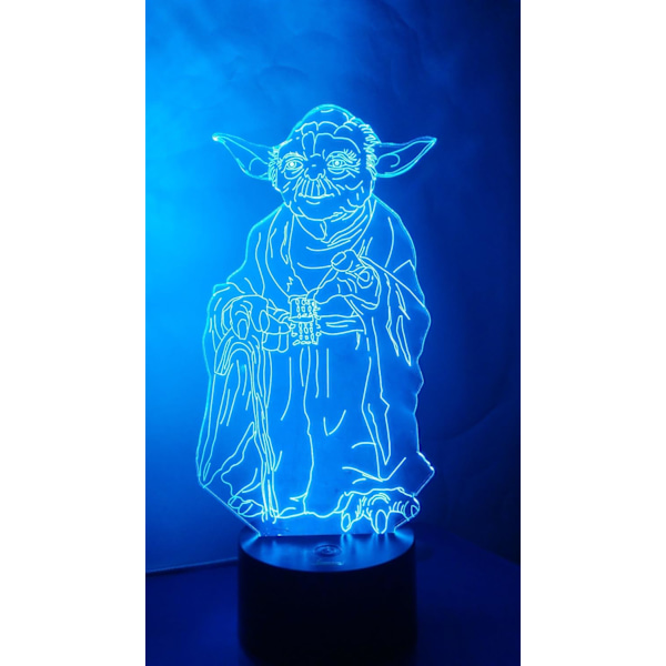 Master Yoda 3D Natlys LED Illusion Lampe Sengelampe Bordlampe, 7 Farveskiftende Lys med Akryl Flad & ABS Base & USB Oplader