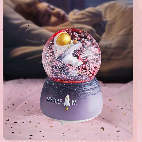 Rymdastronaut Musiksnöbollar med LED-lampor, Automatisk Snöfallseffekt, Heminredning för Barnrum