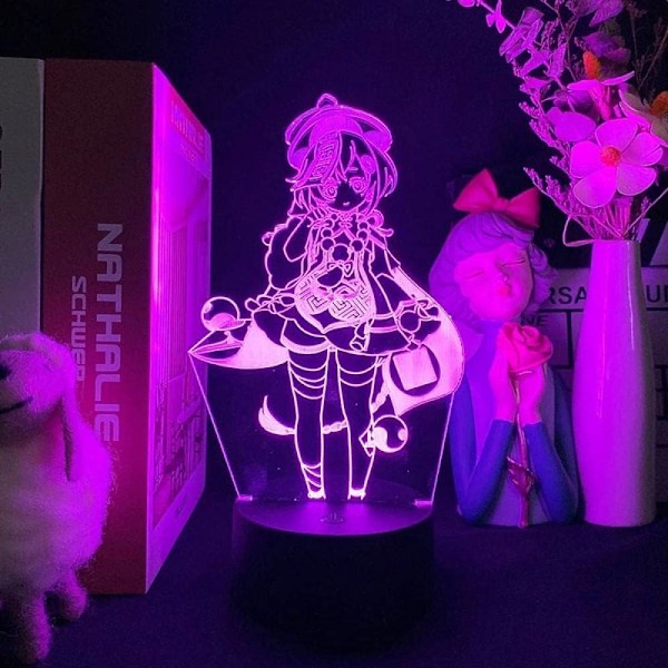 Genshin Impact Qiqi lampa Nattlampa Illusion Ljus 3D för Barn Pojkar Flickor Sovrum LED Dekoration Belysning Barn Julgåva Sängbord Färgrik