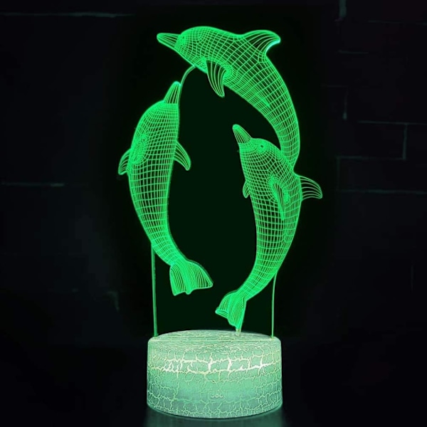 3D Yövalo LED Illuusio Työpöytälamppu 7 Väriä Vaihtuu USB-kaapeli Kosketuspainike Joulu Syntymäpäivälahja Lapsille Leikki (delfiini)