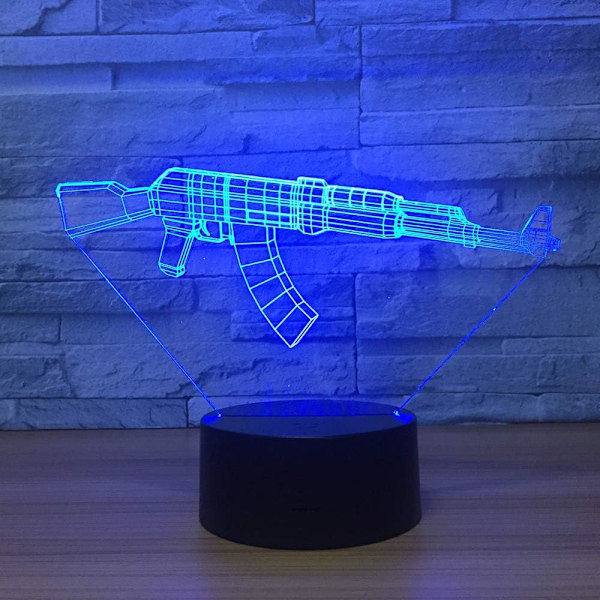 3D LED Pistol Optisk Illusions Sensor Nattlys med Smart Berøring & USB-kabel 7 Farger Skiftende LED Atmosfærisk Lampe for Soveromsinnredning med Gaveinnpakning