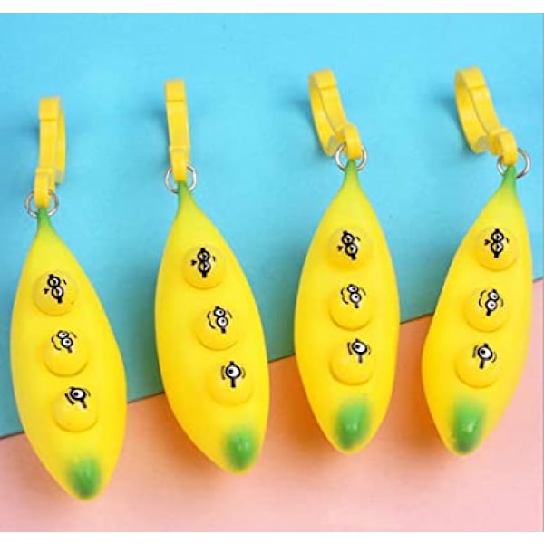 Klemme-en-banan squishy banan vedhæng legetøj med reduceret angst og stress, Fidget legetøj Klemme-en-bønne nøglering vedhæng mobilkæde ærter