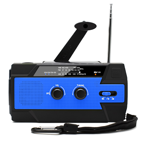 Nödradio med Vev, 4000mAh Solcellsdriven Handvevsradio Bärbar AM/FM/NOAA, med 1W 3 Läges Ficklampa & Rörelsesensor Läslampa, blue