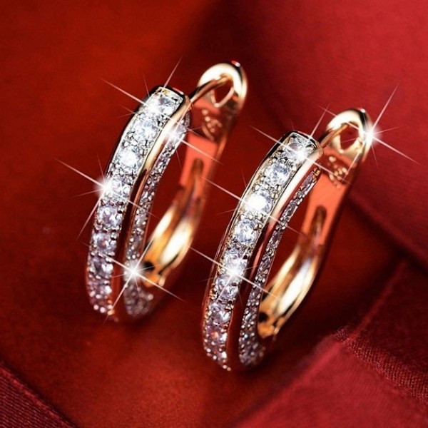 Diamant Hoop Øreringe til Kvinder, Luksus Runde Diamant Øreringe, Skinnende Luksus Runde Diamant Øreringe, Kvinder Sølv Guld Roseguld Glitter, Guld