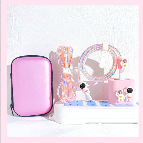 Opladerbeskyttende cover astronaut åndbar nem installation silikone opladere kabelbeskytter til 18W 20W opladere 6 styk sæt (pink)