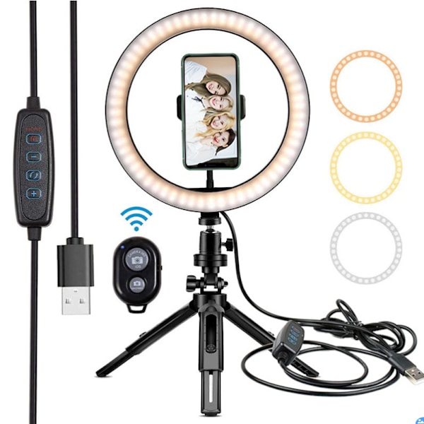 Ring Light OEBLD Dimbar med 3 Lysmoduser & 10 Lysstyrkenivåer LED Ring Fylllys for Telefon Live Stream Sminke YouTube Shooting