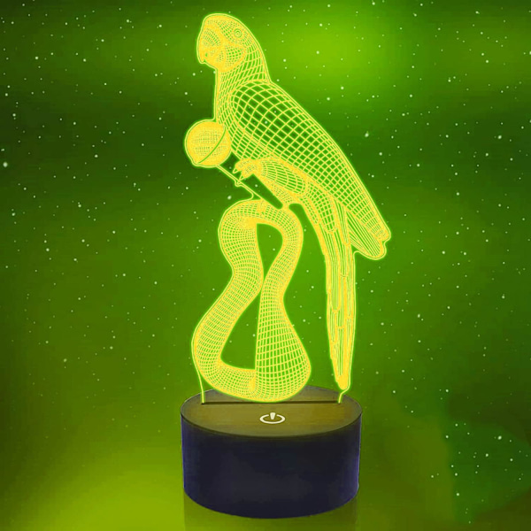 3D Papegøje Fugl Natlys LED Lampe Illusion 7 Farve Skiftende Berøringskontakt Bord Skrivebord Dekoration Lamper Fødselsdag Gave Akryl Base USB Kabel Legetøj