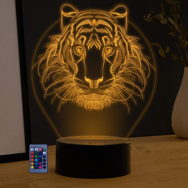 3D Lejon Nattlampa USB-driven Beröringsbrytare Fjärrkontroll LED Dekoration Optisk Illusion 3D Lampa 7/16 Färger Byter Födelsedag Barn Barn Leksak Xm