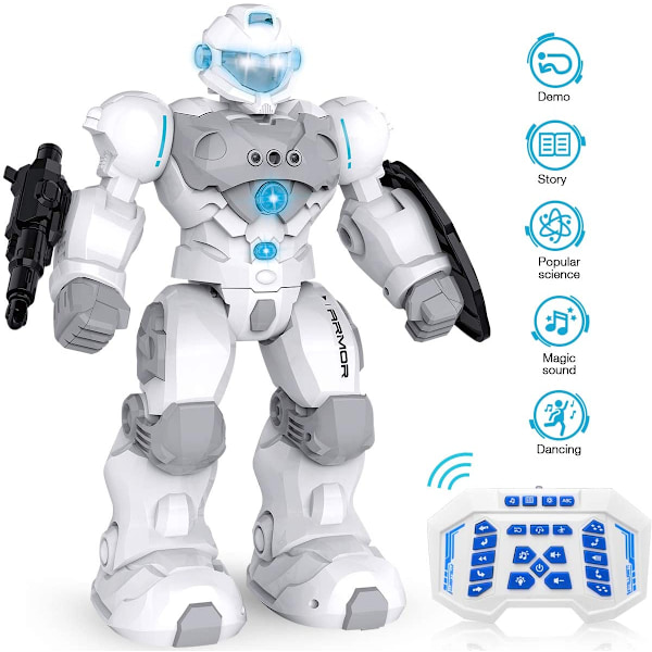 RC-robot för barn, intelligent programmerbar robot som dansar, sjunger, blå ögon, geststyrning/fjärrkontrollrobotkit, present till barn 3-12 år