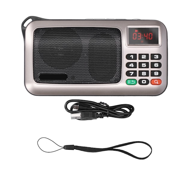 Kannettava radiokaiutin MP3-musiikkisoitin Mini-radio LED-näytöllä ja taskulampullaKultainen