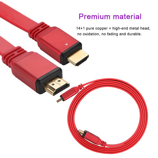 1 kpl HDMI 1.4V 3D 1080P -kaapeli A-uros A-uros-kaapeli Metalli HDMI -kaapeli (punainen 1,8 m)