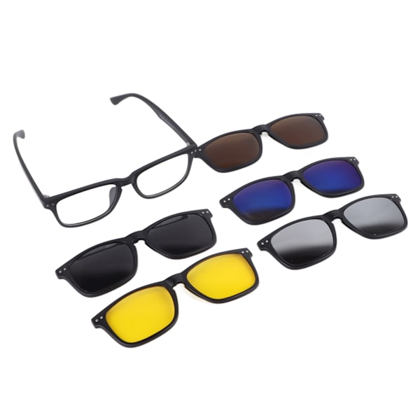 Magnetiska clip-on solglasögon UV-skydd TR rektangulär ram snygga clip-on nattkörningsglasögon 5 clips