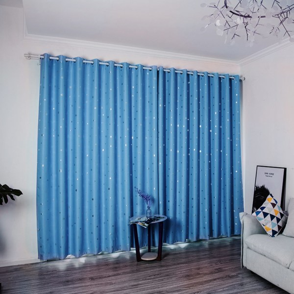 Polyester Fönstergardin Skärm Mörkläggningspaneler Draperier med perforering (Light Blue)