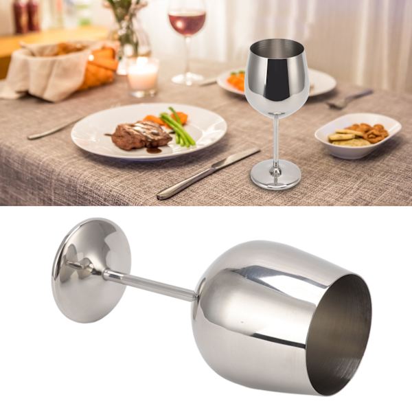 Metallvinsglas i rostfritt stål, elegant, hög hårdhet, brett användningsområde, metallvinsglas för fest, bröllop, bankett, färg Silver 500ml