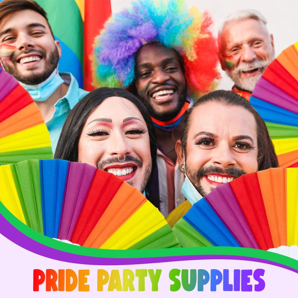 Rainbow Fans, 12-Pack Pride Fans, Rainbow LGBTQ bærbare sammenleggbare vifter, Sammenleggbare håndvifter Festdekorasjoner