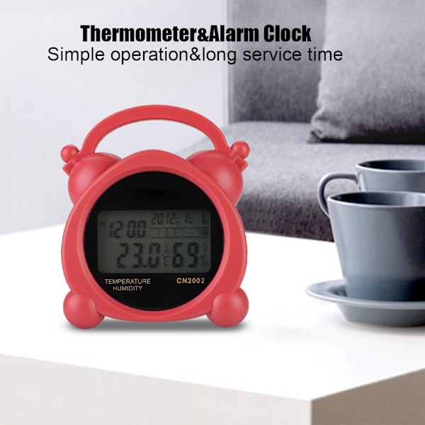 Elektronisk digitalt indendørs Fahrenheit/Celsius termometer hygrometer med alarmur (Pink)